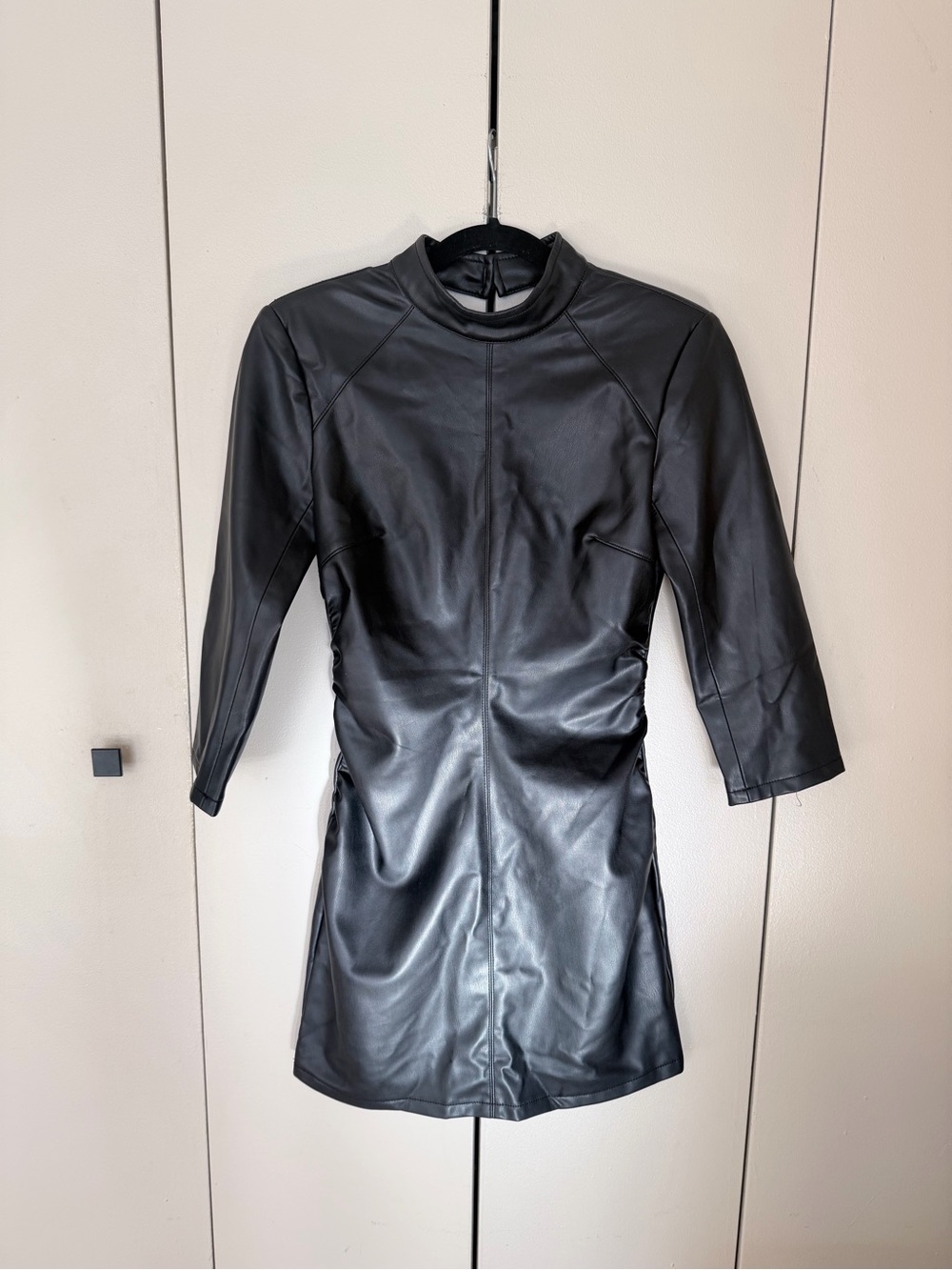 Zara Black Faux Leather Long Sleeve Dress Jacket